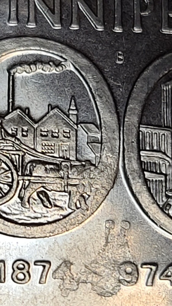 Canada 1974 Winnipeg Nickle Dollar Error Struck Through Grease (INVT54)