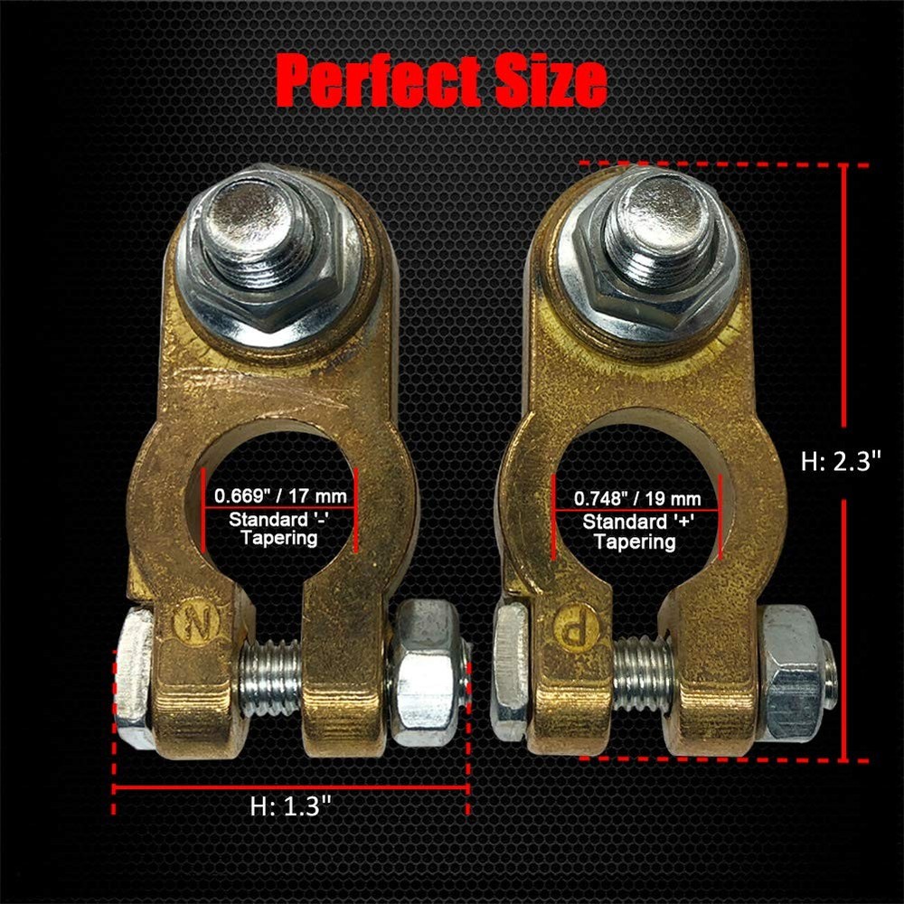 Ampper Brass Battery Terminal Connectors, Top Post Battery Terminals Clamp Set