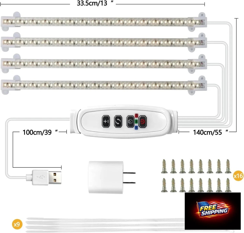 LED Grow Light Full Spectrum 3 Head Timer Dimmable Indoor Plants Light