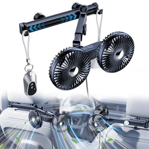 Dual Head Car Cooling Fan Backseat for Kids,[Extender Arm] 3 Speeds T11-F5208-A