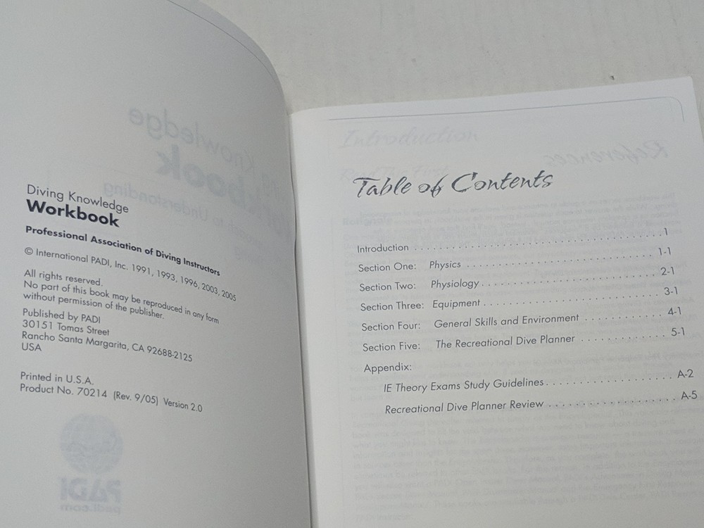 PADI SCUBA Diving Knowledge Workbook NEW