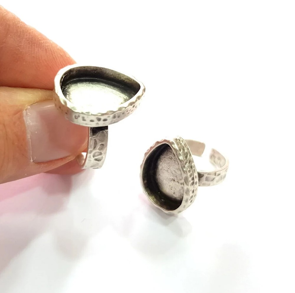 Ring Blank Setting Hammered Ring Base Bezel inlay Ring Backs Glass Cabochon