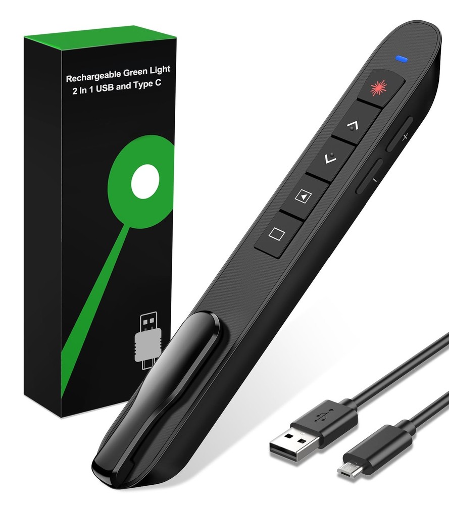 Presentation Clicker Green Laser Pointer, Rechargeable PowerPoint Clicker Wir...