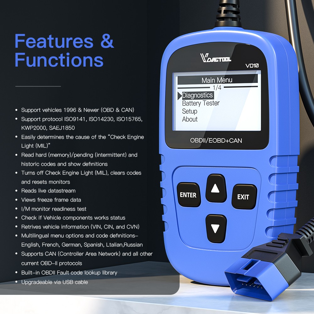 2026 VDIAGTOOL VD10 Code Reader OBD2 Scanner Diagnostic Read Engine Fault Code