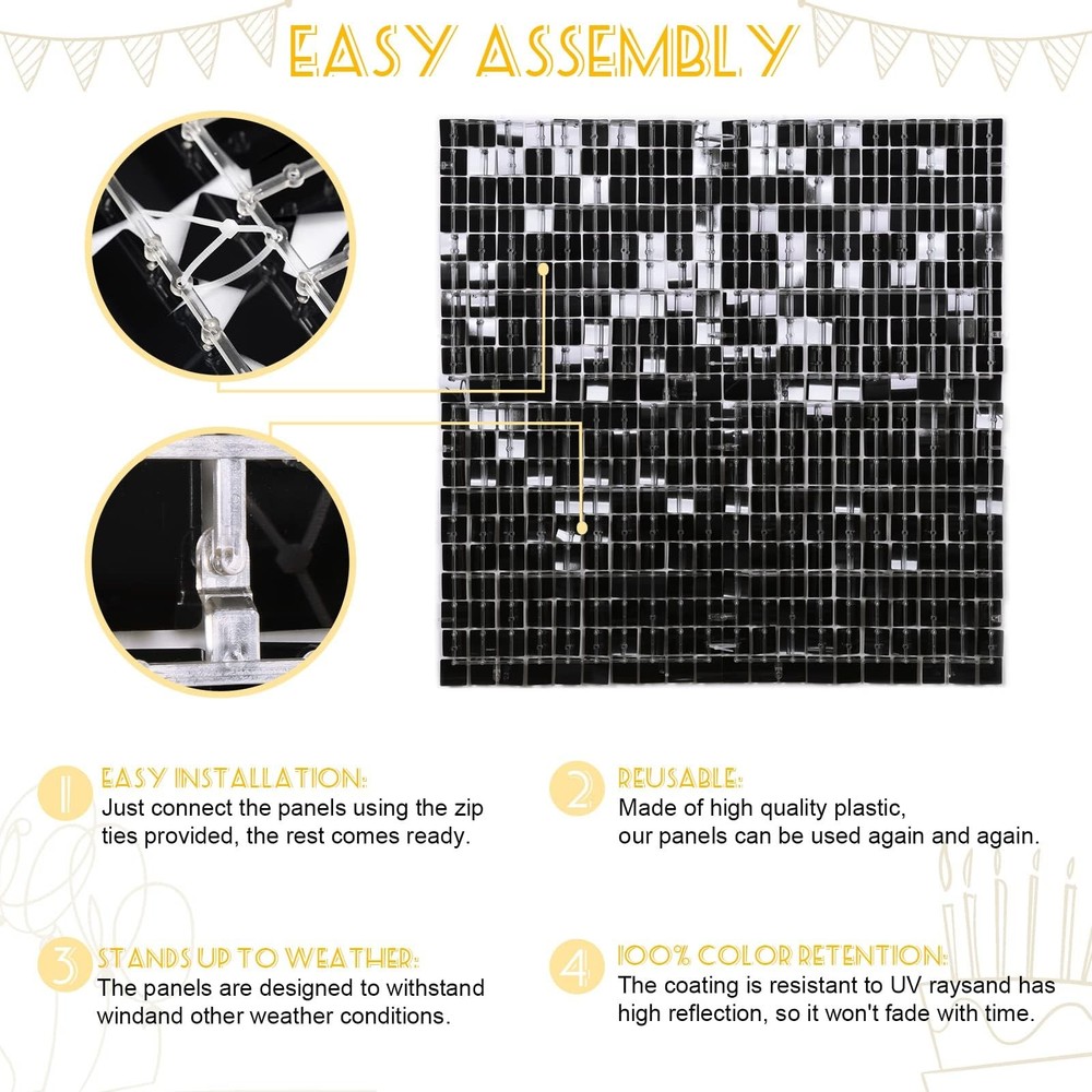 Black Shimmer Wall Backdrop Panels 6ftx6ft Square Sequin Graduation Backdrop for