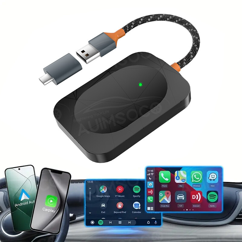 2in1 Wireless CarPlay Adapter Android Auto Car Auto Navigation Player USB Dongle