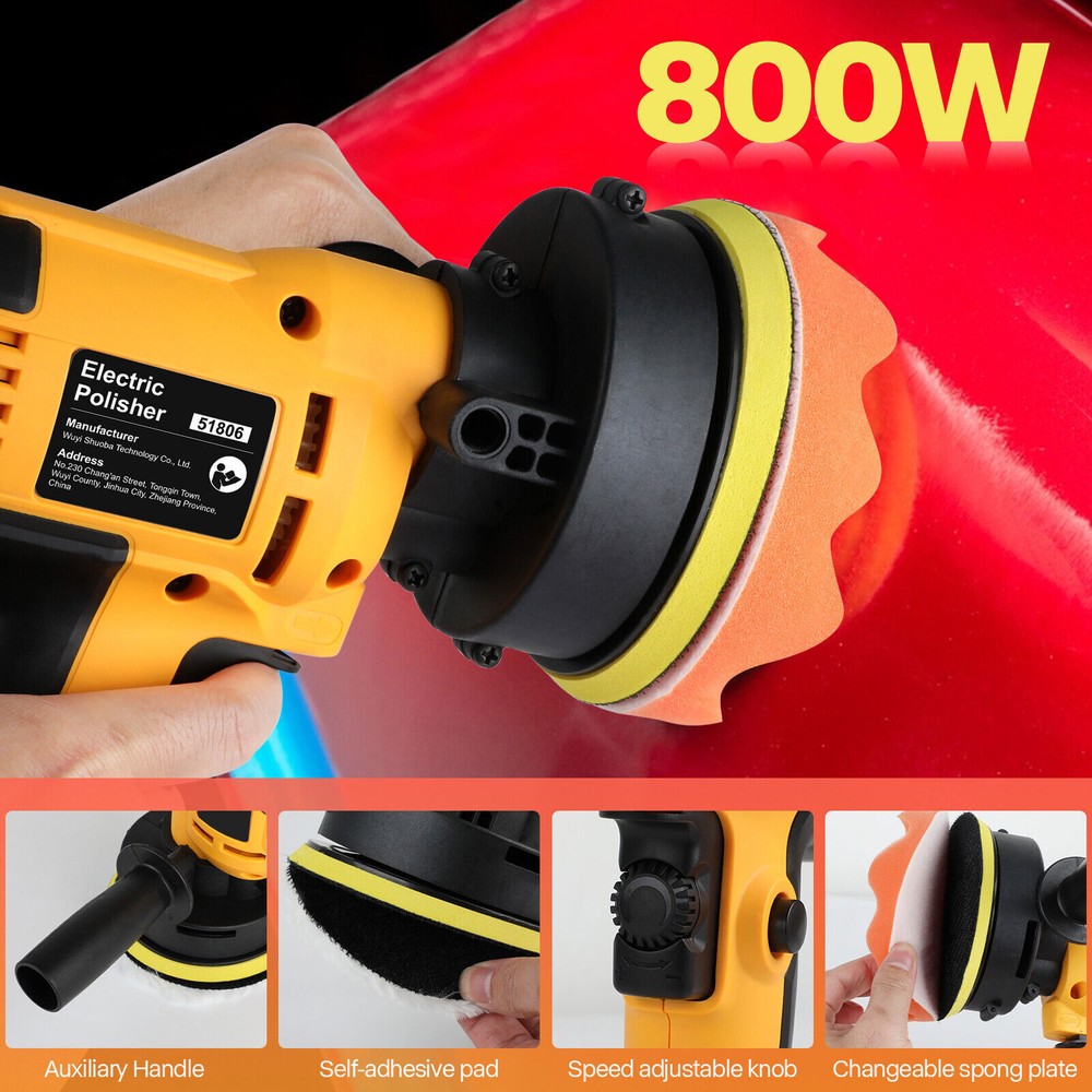 800W Car Polisher Buffer Sander Machine, Locking Switch, Auxiliary Handle