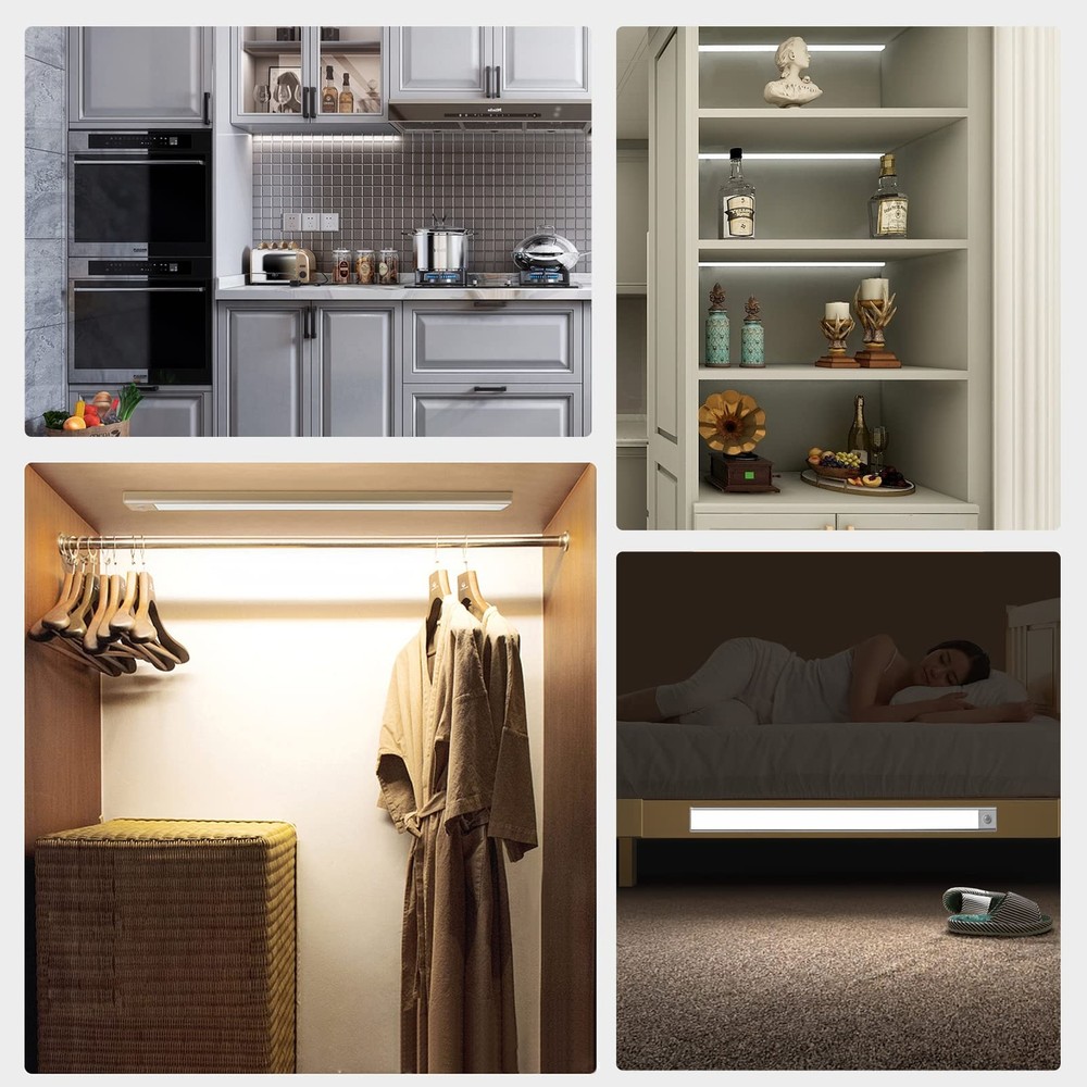 70-LED Motion Sensor Cabinet LightUnder Counter Closet Lighting Wireless USB ...