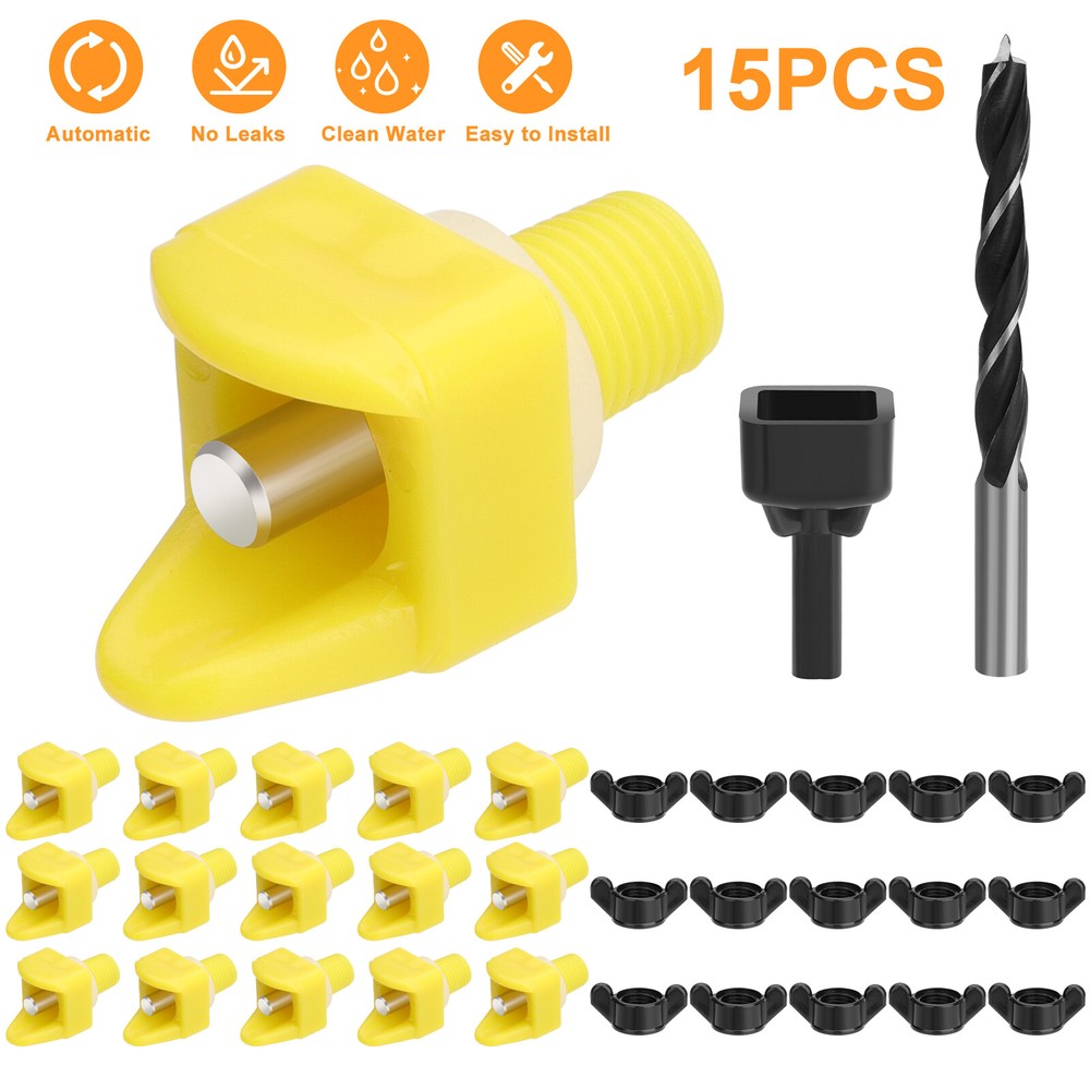 15x Chicken Nipple with Drill Bit Automatic Waterer Poultry Drinker Hen Drinking