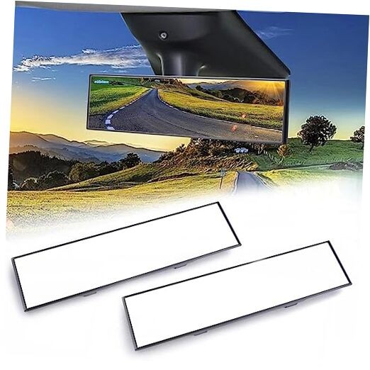 Universal Clip-on Wide Angle Mirror, Panoramic Flat HD Rearview 12" 2-pack
