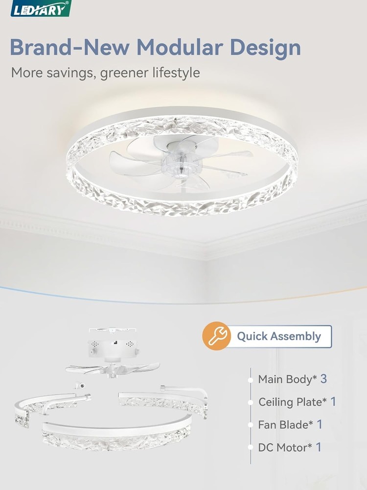 20" Modern Ceiling Fans W/ Lights & Remote Dimmable Low Profile Ceiling Fan