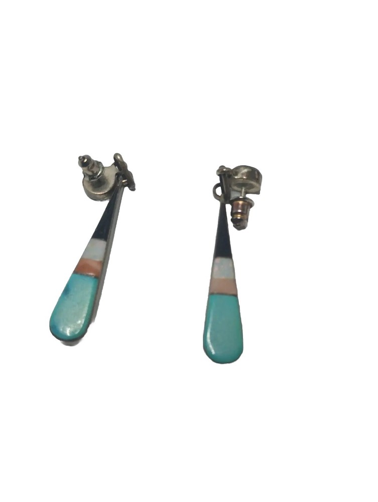 Sterling Silver Dangling Tear Drop Post Earrings Native America Zuni Signed