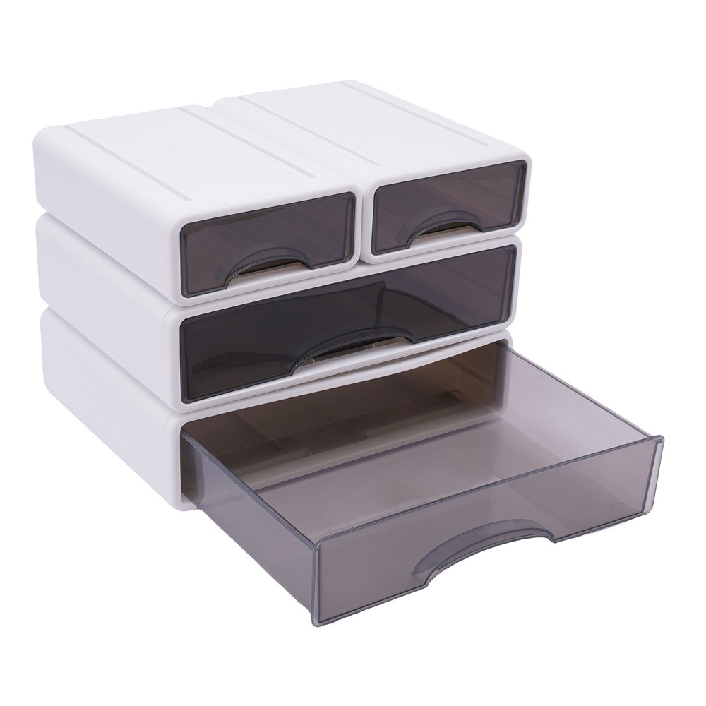 Office Storage Box with 4 Drawers Plastic Stackable Storage Drawers Organizer