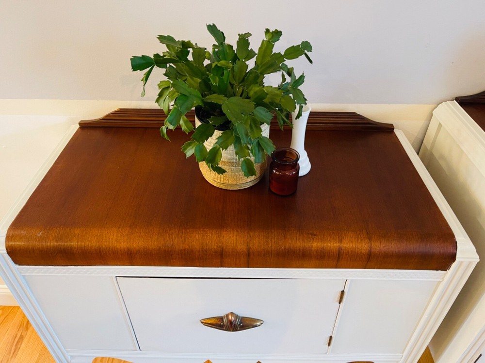 Vintage Waterfall Buffet and Sideboard set, refinished in white milk paint.