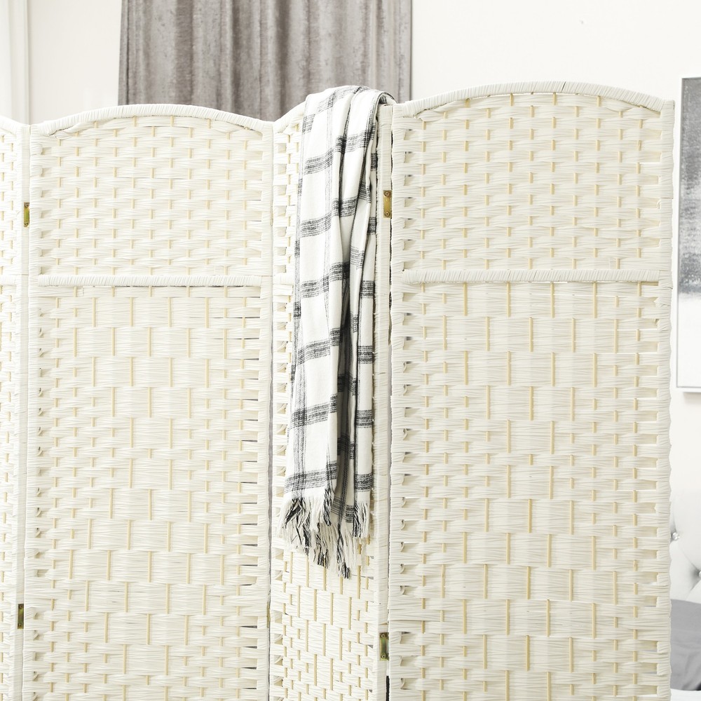 4 Panel Room Divider Hand-Woven Freestanding Partition White