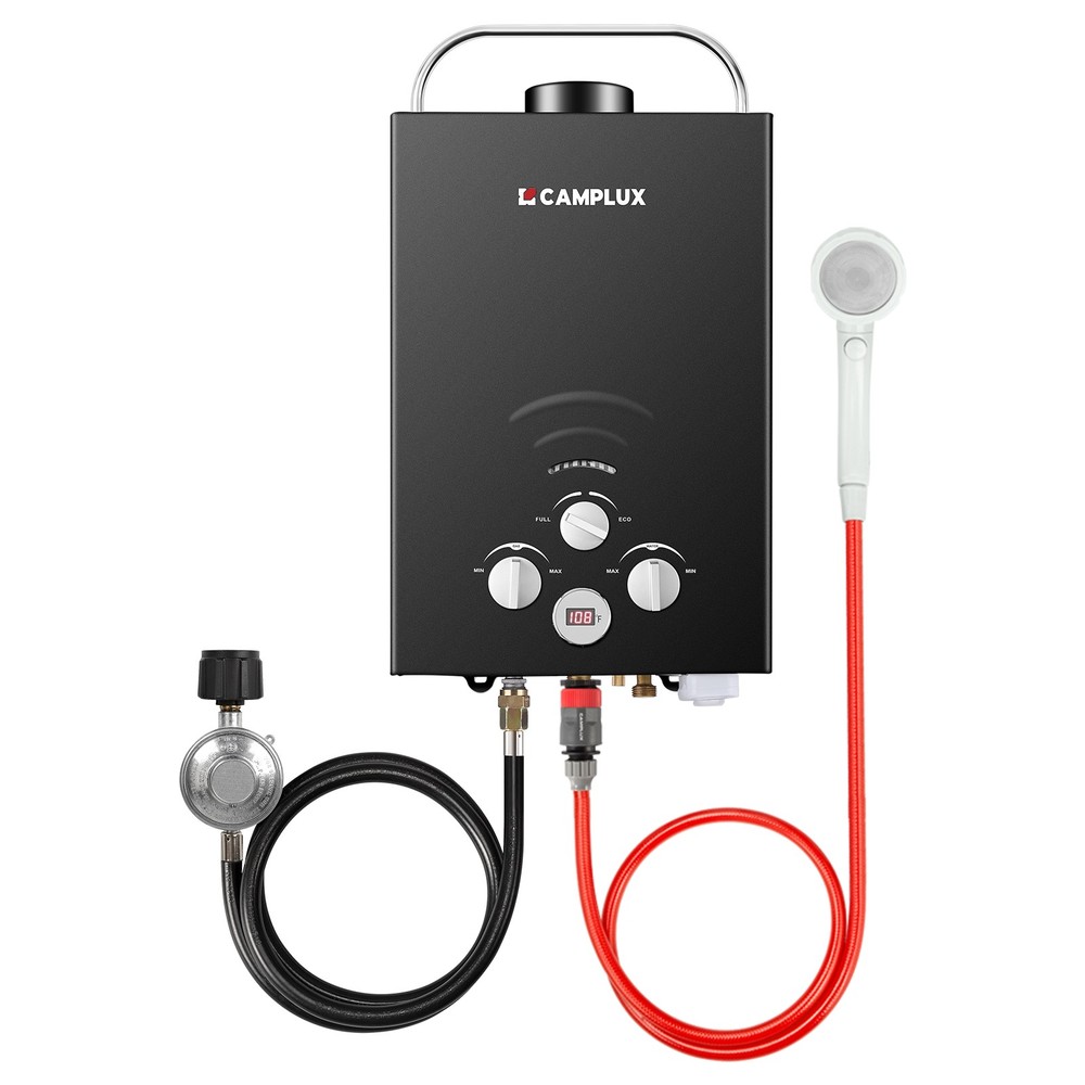 6L Portable Camplux Gas Water Heater 1.58 GPM Instant Hot Outdoor Shower Black