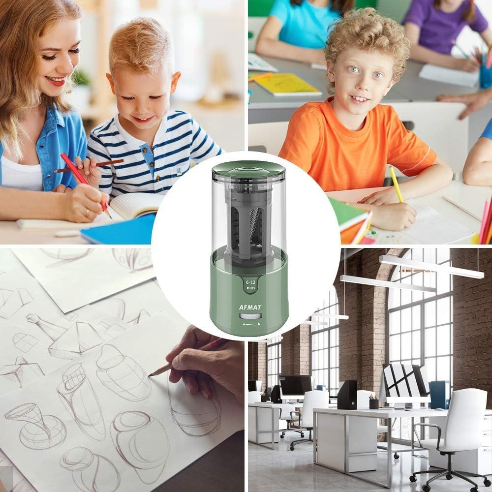 AFMAT Electric Pencil Sharpener, Auto Stop, Super Sharp & Fast, Green