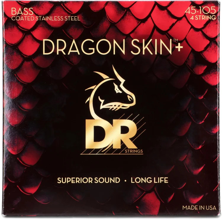 DR Strings Dragon Skin+ Coated Bass Guitar Strings - .045-.105 Medium