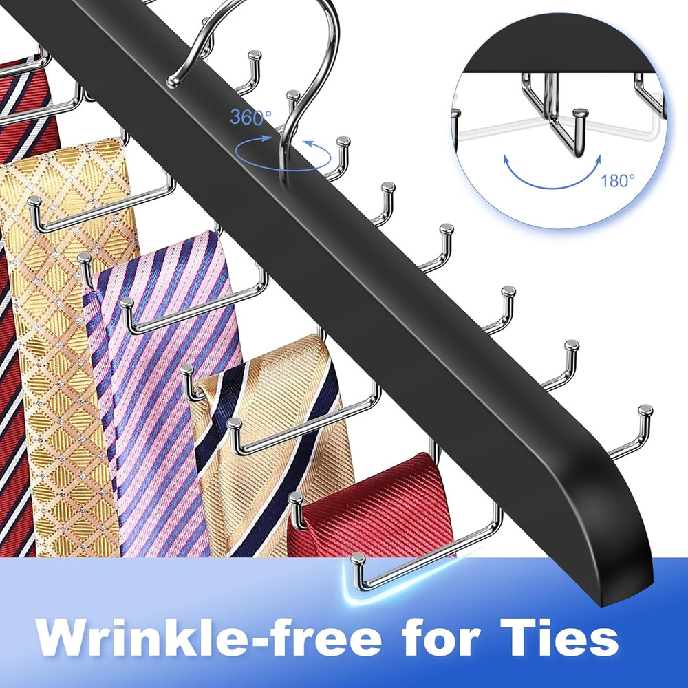 Upgraded Tie Rack Hanger with 20 Foldable Metal Hooks, Space Saving Necktie Orga
