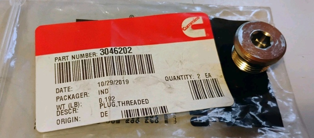Genuine CUMMINS Threaded Hex Plug 3046202