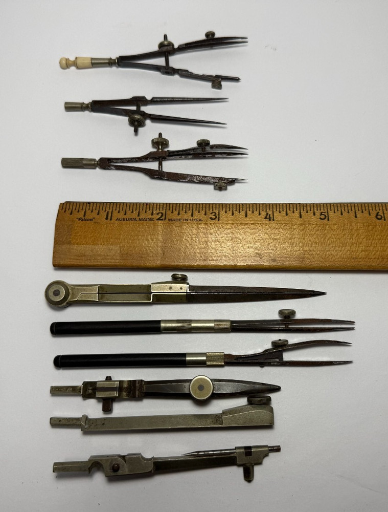 Vintage Assorted Small Drafting Tools Nickel Silver Compass Dividers
