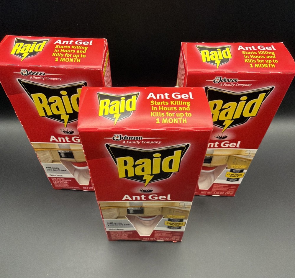 3x RAID ANT GEL Odorless Bug Control - 1.06 Oz Controls Prevents Bugs New Sealed