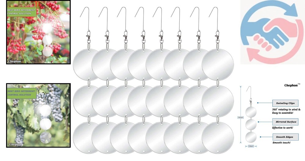 Highly Reflective Double-Sided Bird Deterrent Discs - 24 Pack for Garden Safety