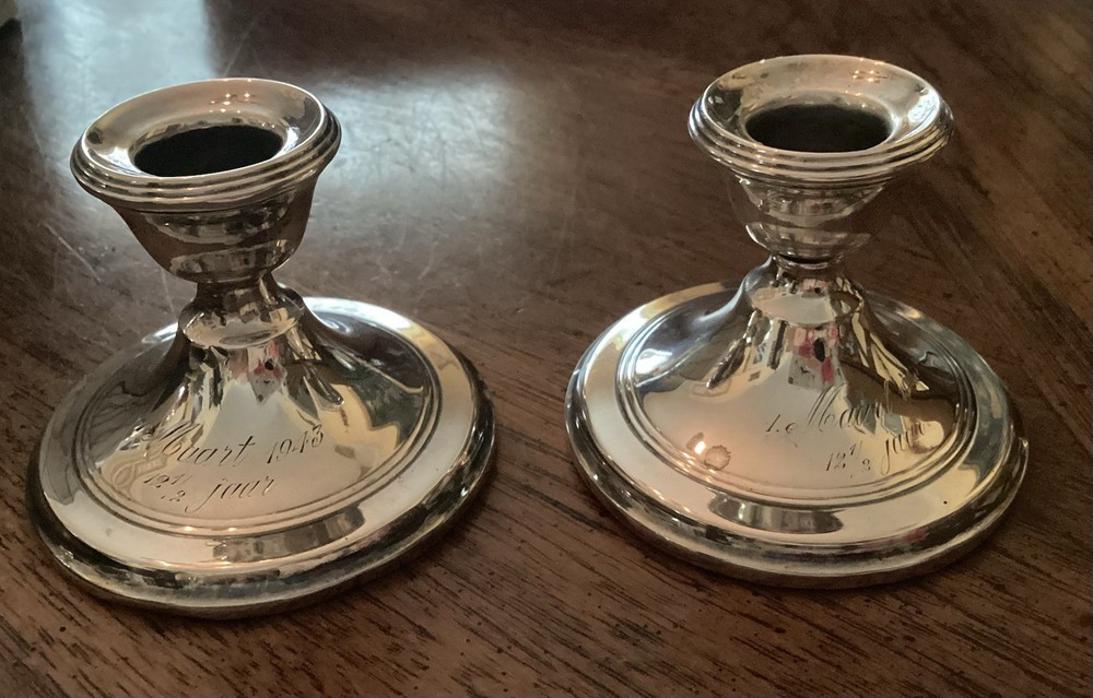 Pair of Sterling Silver Engraved Candlestick Holders By Gorham