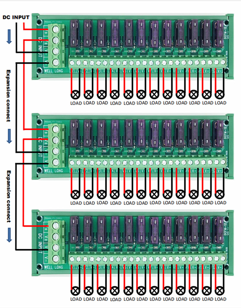 12 Position DIN Rail Mount DC Power Fuse Distribution Strip Module