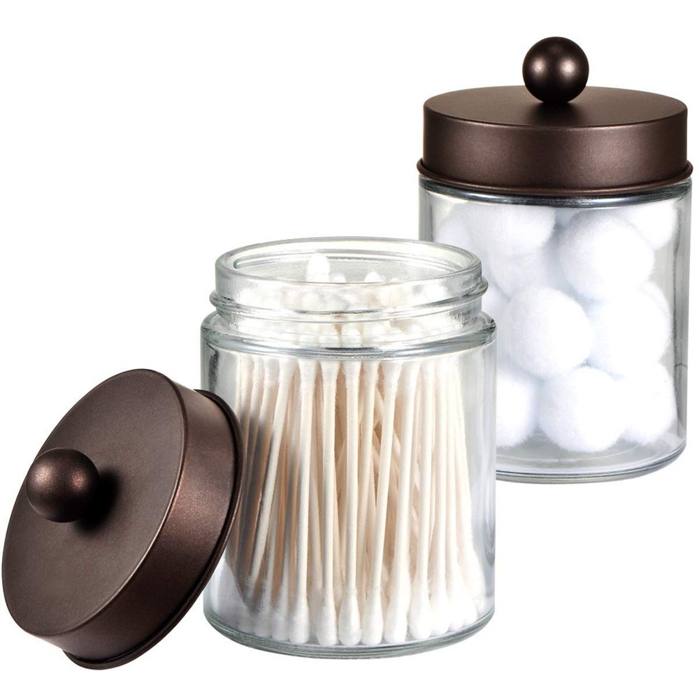 Amolliar Apothecary Jars Bathroom Storage Organizer - Cute 2 Pack, Bronze
