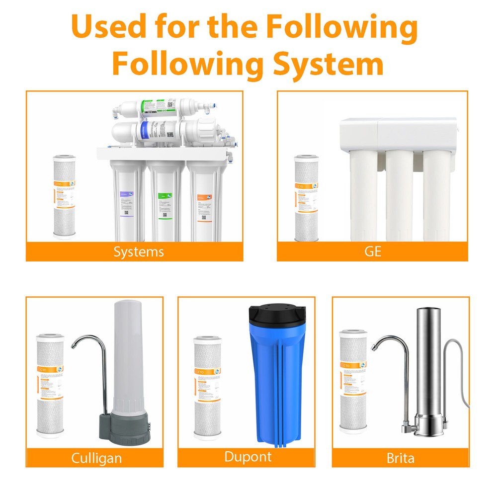 5 Pack 3-Stage CTO Carbon Block Water Filter 10"x2.5" 5 μm Replacement Cartridge