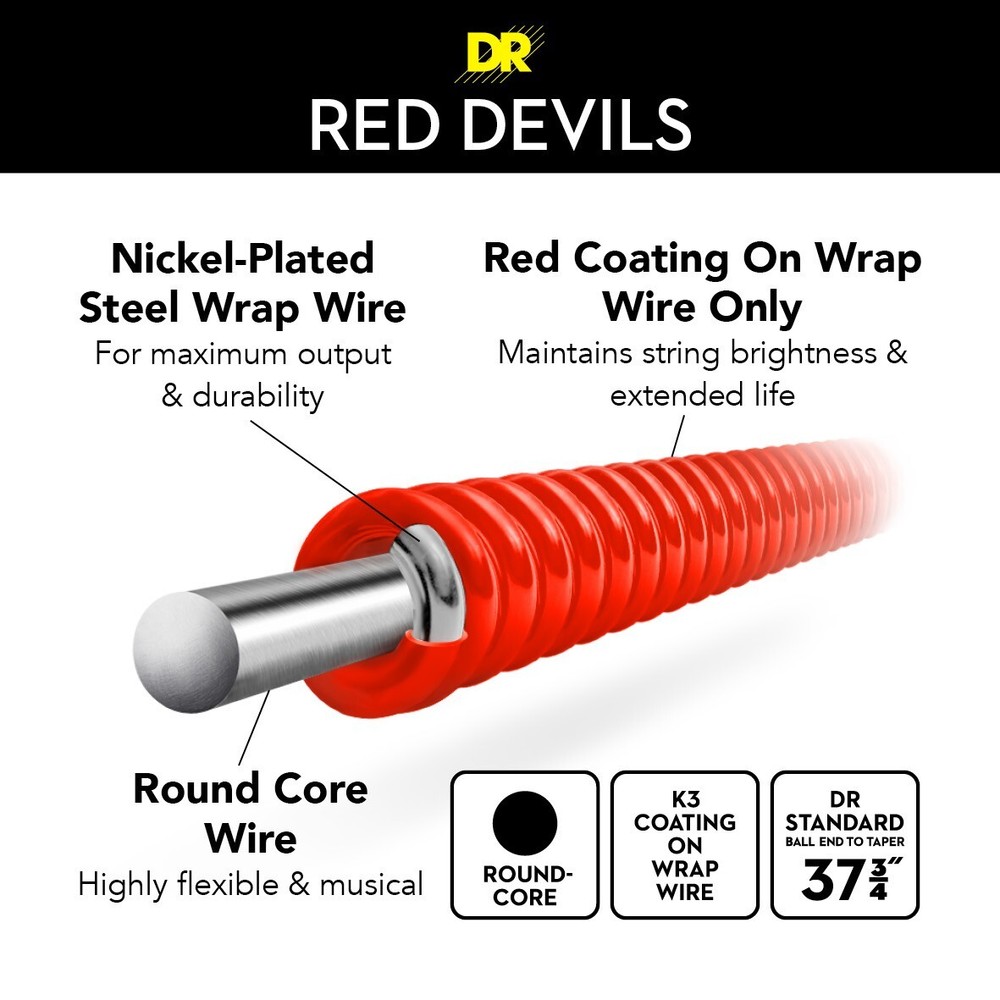 DR Strings RED DEVILS - RED Colored Bass Strings: Medium 45-105 [RDB-45]