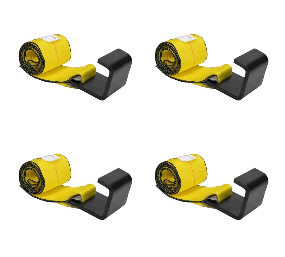 (4 Pack) 4" x 5' Roll off Container Winch Strap w/ Flat Hook