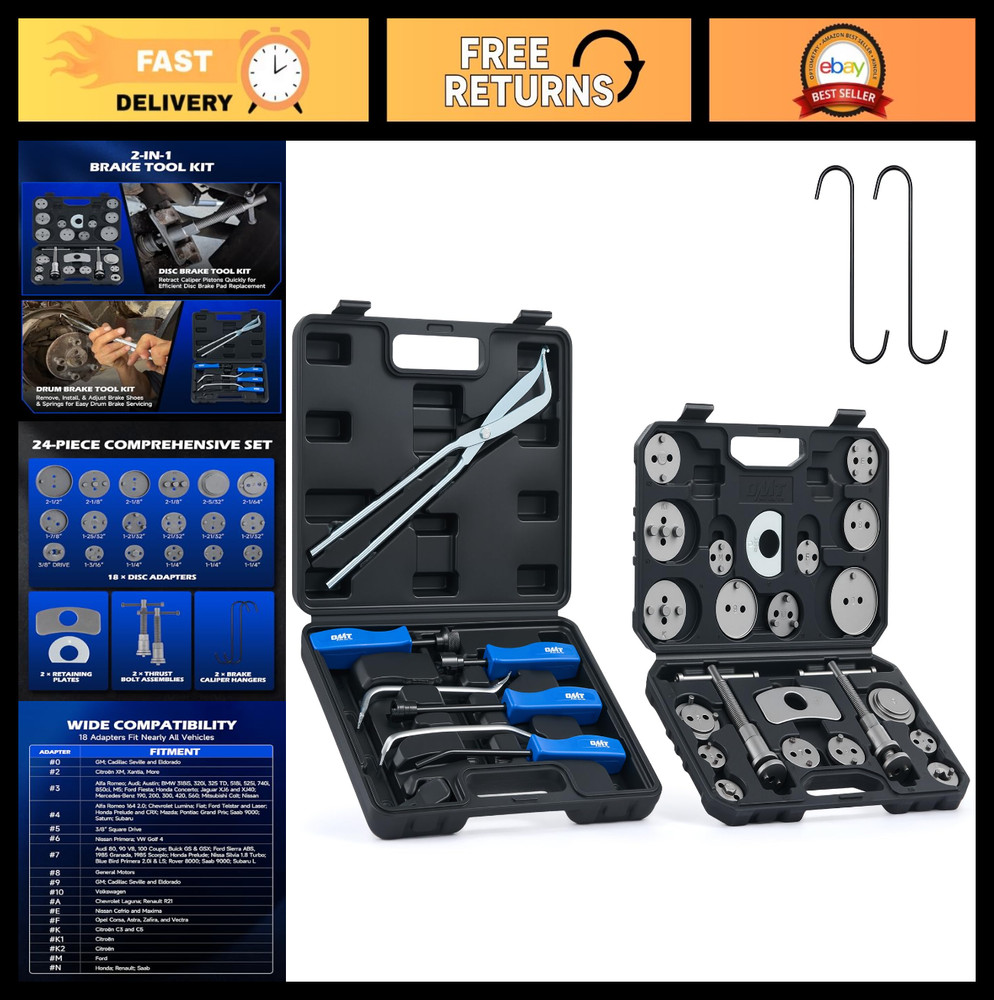 32pc Dual Brake Tool Set - Disc & Drum Brake Caliper Installer, Remover & Adjust
