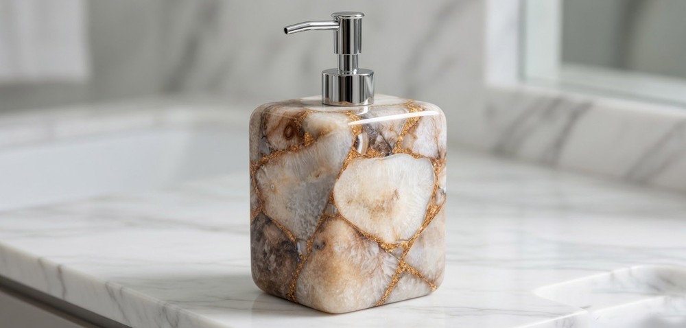 Decorative Agate Soap Dispenser – Natural Stone Bathroom Accessory, Elegant Deco
