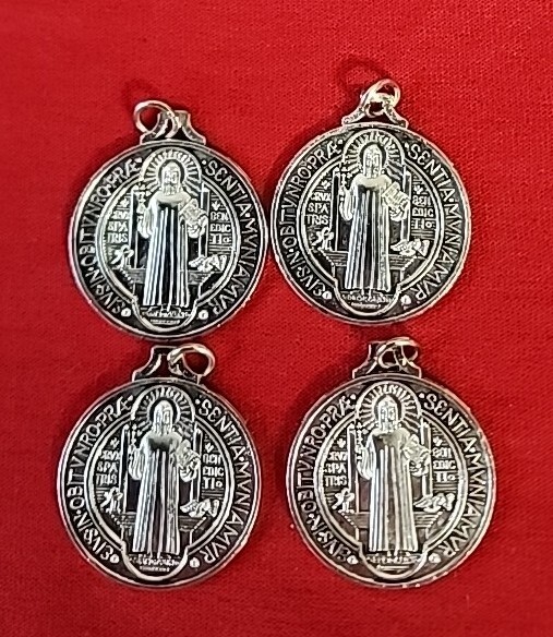 SAINT BENEDICT 4  Silver Tone Catholic Religious Medals 1.5 INCHES