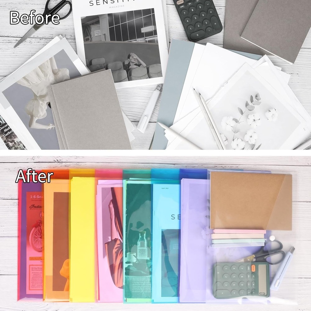 48 Pack Plastic Envelopes Poly Envelopes with Snap Closure, Clear Document Fi...