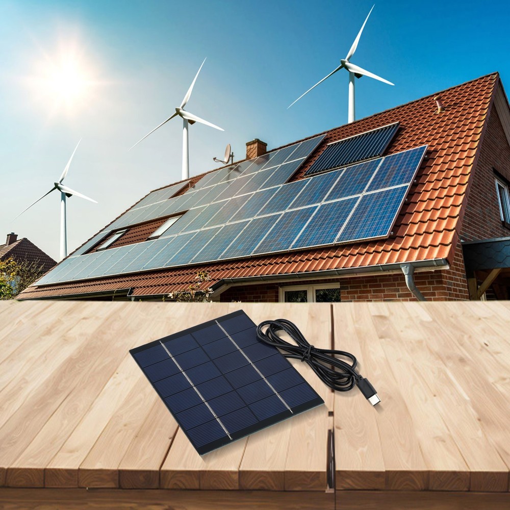 Solar Powered 2W Charger Panel with 1M Cable Suitable for Type C Output Devices