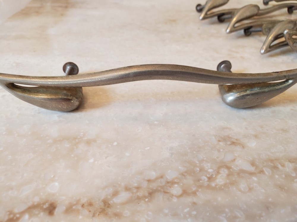 Nickel Mid Century Modern MCM Antique Hardware Drawer Pull Handle 3 3/4”centers