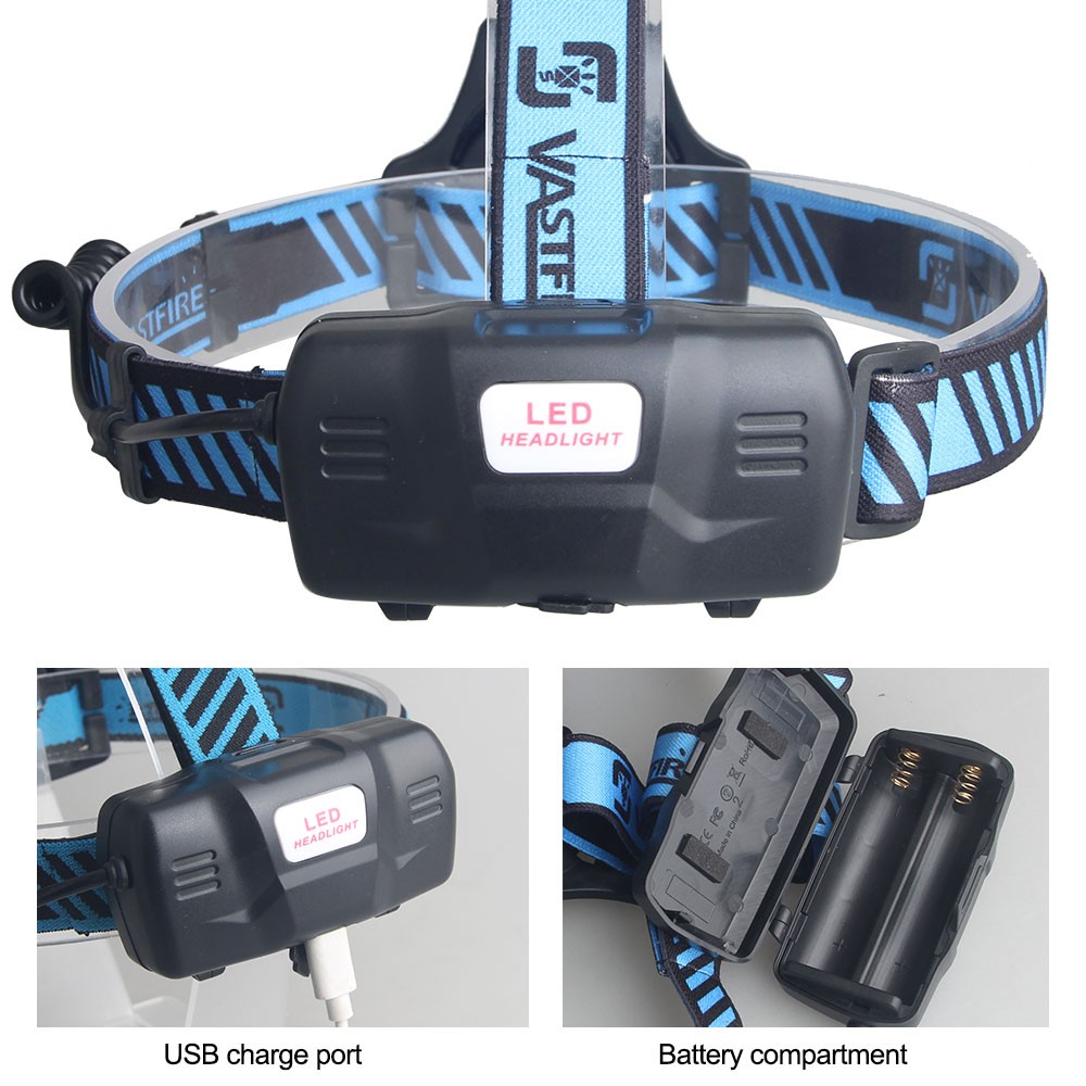 Hunting Green LED Headlamp Head Torch Sensor USB Charging Zoomable Camping Light