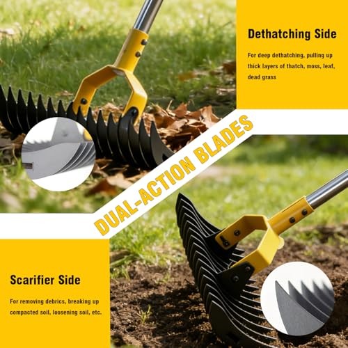 Thatch Rakeide Lawn Dethatcher Rake, Heavy Duty Rake for Dethatching with 15" W