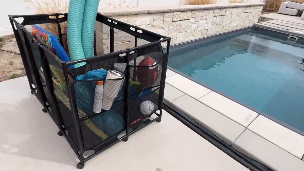 POOLHOUR XXL Pool Float Storage Organizer Mesh Rolling Bin Black