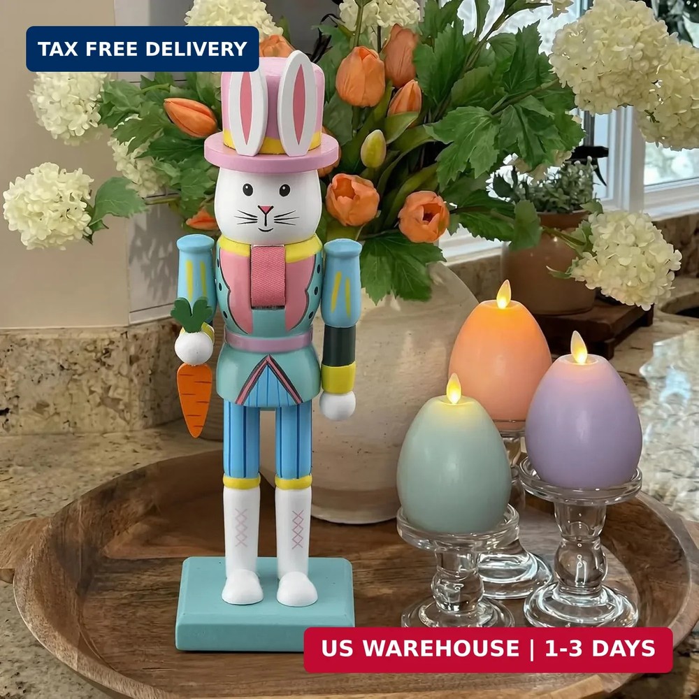 Easter Bunny Nutcracker 10 Inch Traditional Rabbit Wooden Nutcrackers Easter Dec