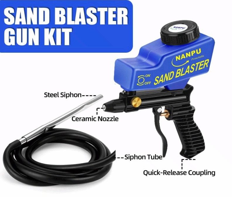 Light-Duty Air Sandblaster Gun Kit, Siphon & Gravity Feed, Ceramic Nozzle