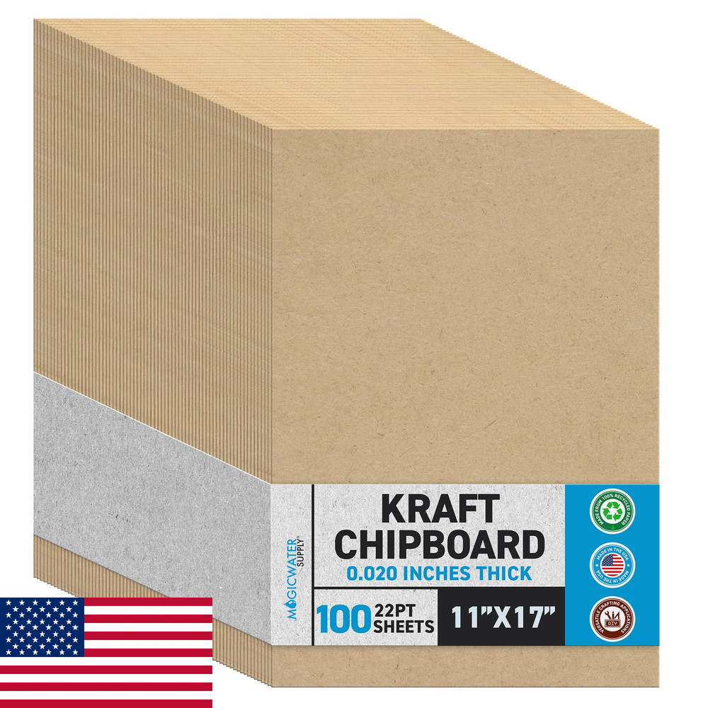 MagicWater Chipboard Sheet for DIY Projects - 11x17 Inch - 100 Pack - 22 pt - He