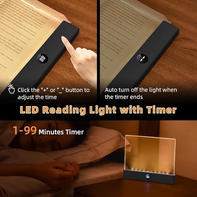 Reading Lamp Book, Smart LED Panel Booklight with 3 Colors and Timer