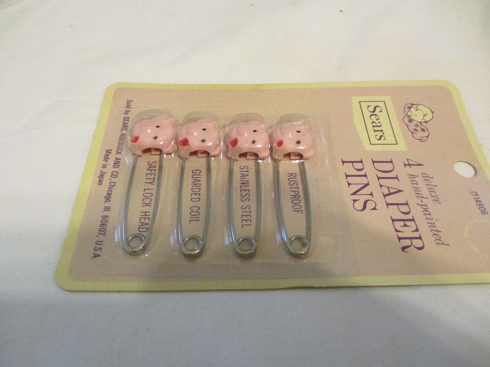 NEW IN PACKAGE SEARS 4 PIG HEAD DIAPER PINS