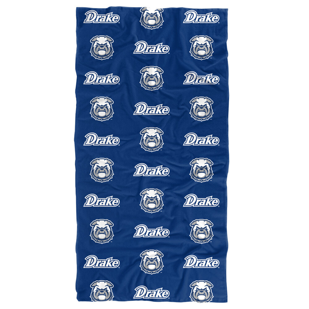 Drake University Beach Towel/Bath Towel, 30"x60" Logo Pattern