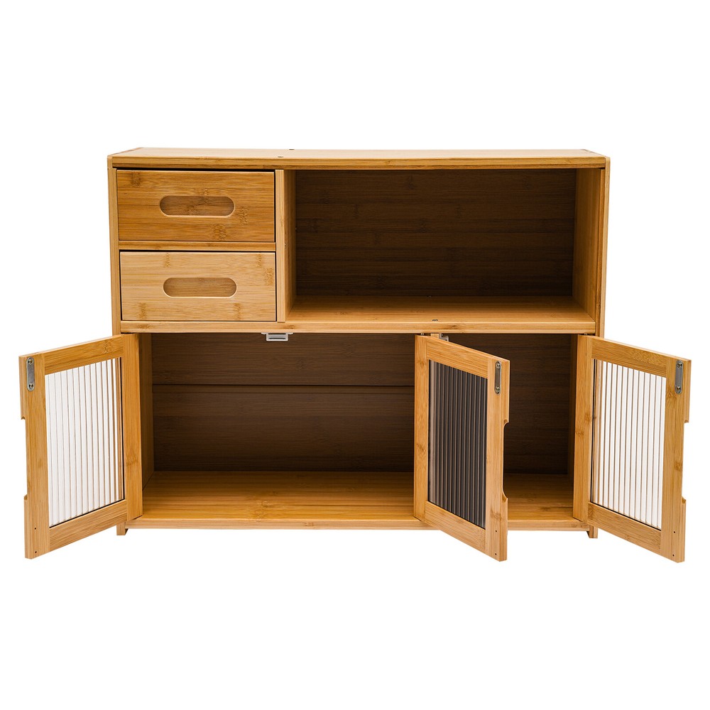 Bamboo Kitchen Storage Cabinet Sideboard Buffet Pantry w/ Doors Drawer Shelves