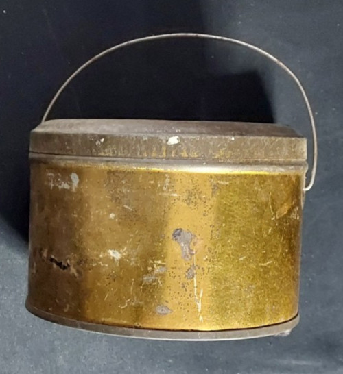 Old Advertising Tin ALIDA Patent Pasted Folded End Collars Bail Handle Label